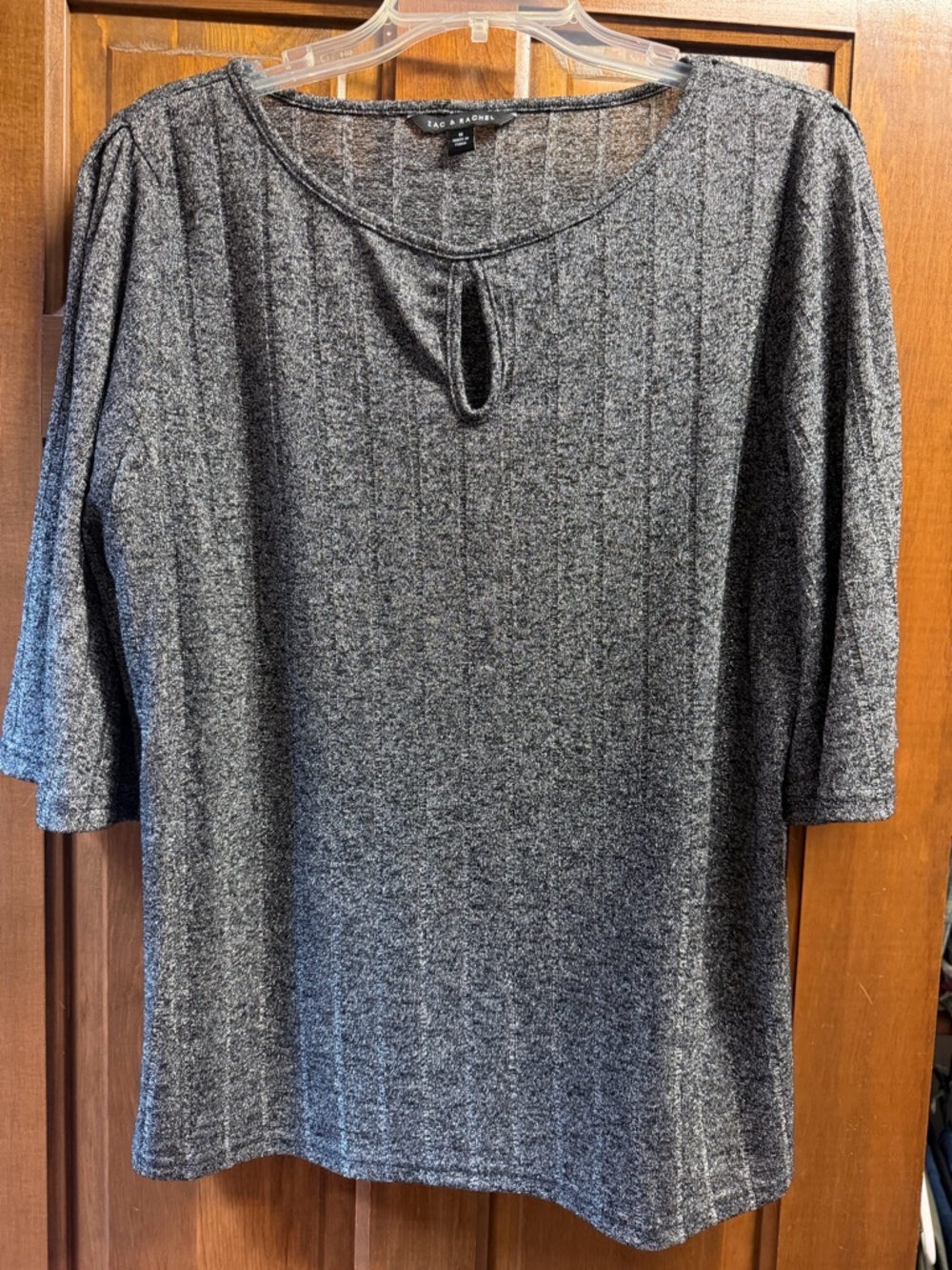 Zac & Rachel Gray Ribbed Knit Keyhole Tee
